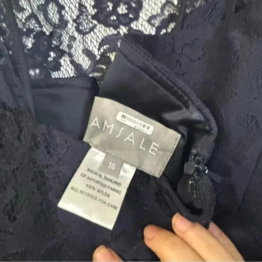 Amsale navy blue lace sleeveless maxi gown sz 16 - Picture 9 of 9